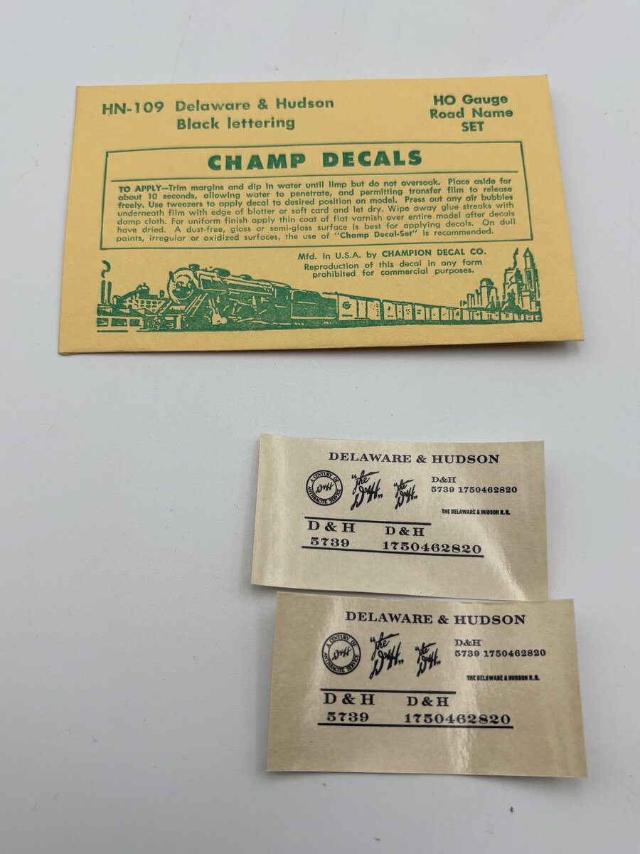 Champ Decals HN-109 HO Delaware & Hudson Black Lettering Decal