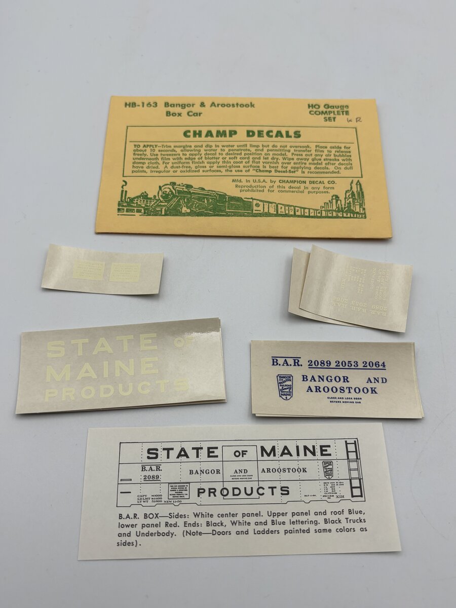 Champ Decals HB-163 HO Bangor & Aroostook Boxcar Decal