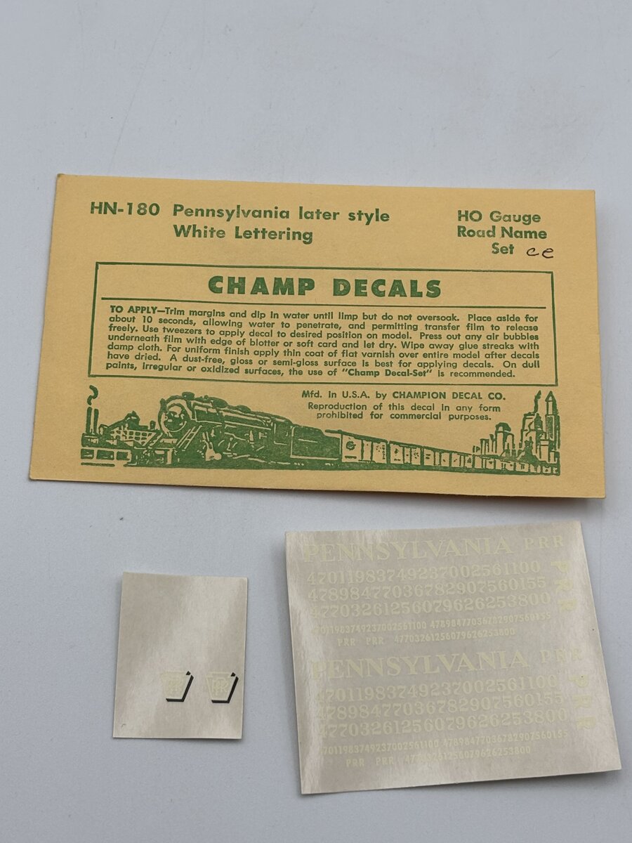 Champ Decals HN-180 HO Pennsylvania Later Style White Lettering Decal