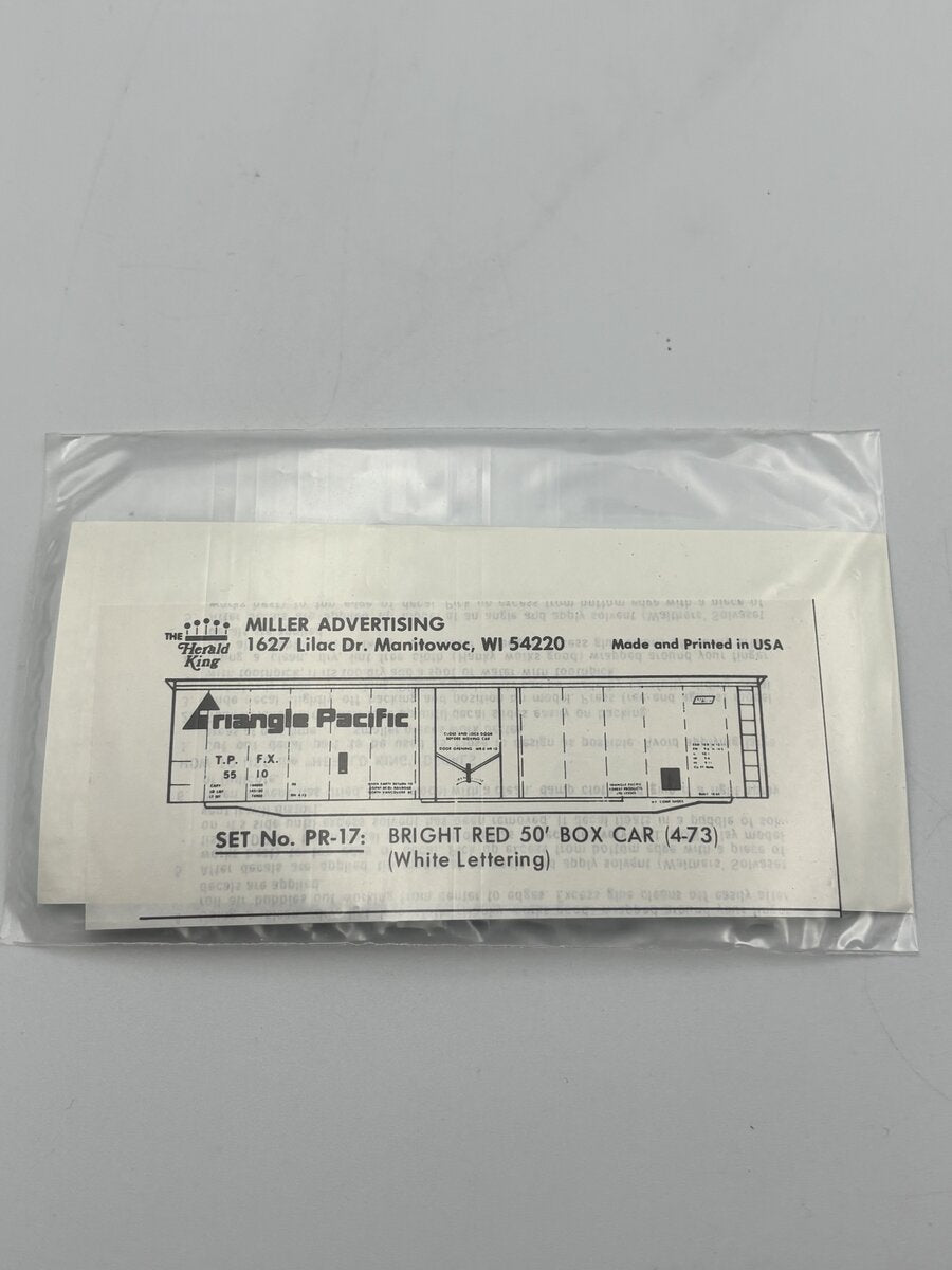 The Herald King PR-17 HO Bright Red 50' Boxcar White Lettering Decal