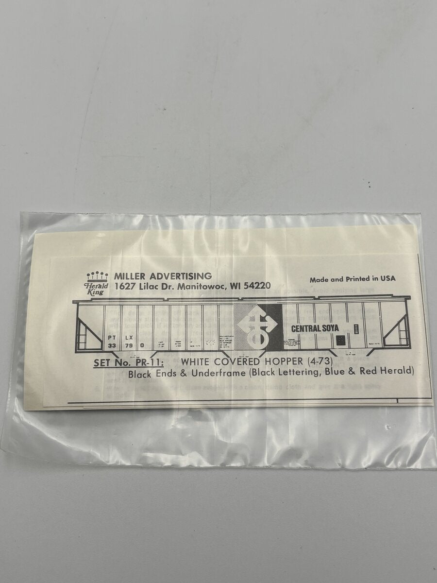 The Herald King PR-11 HO White Covered Hopper Black Lettering Decal