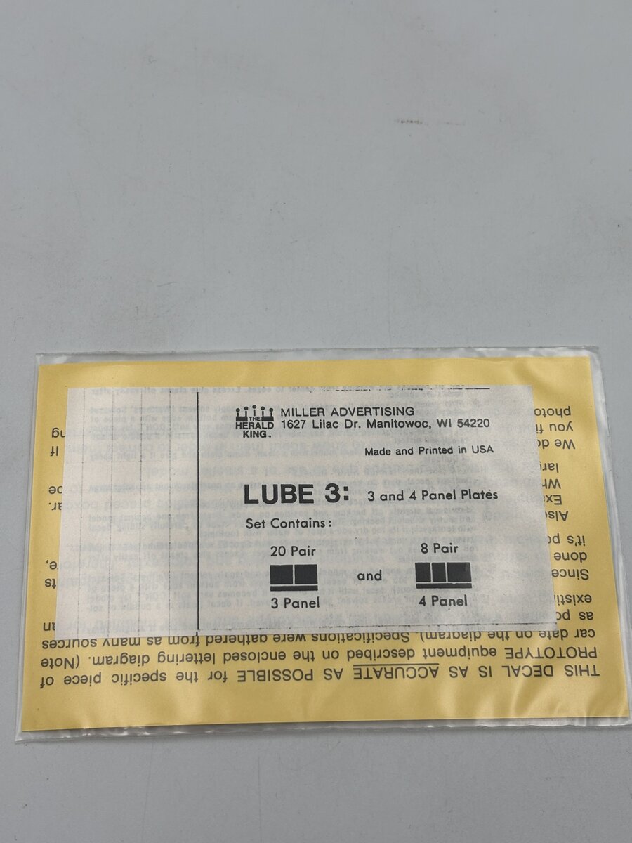 The Herald King HO Lube 3: 3 & 4 Panel Plates Decal