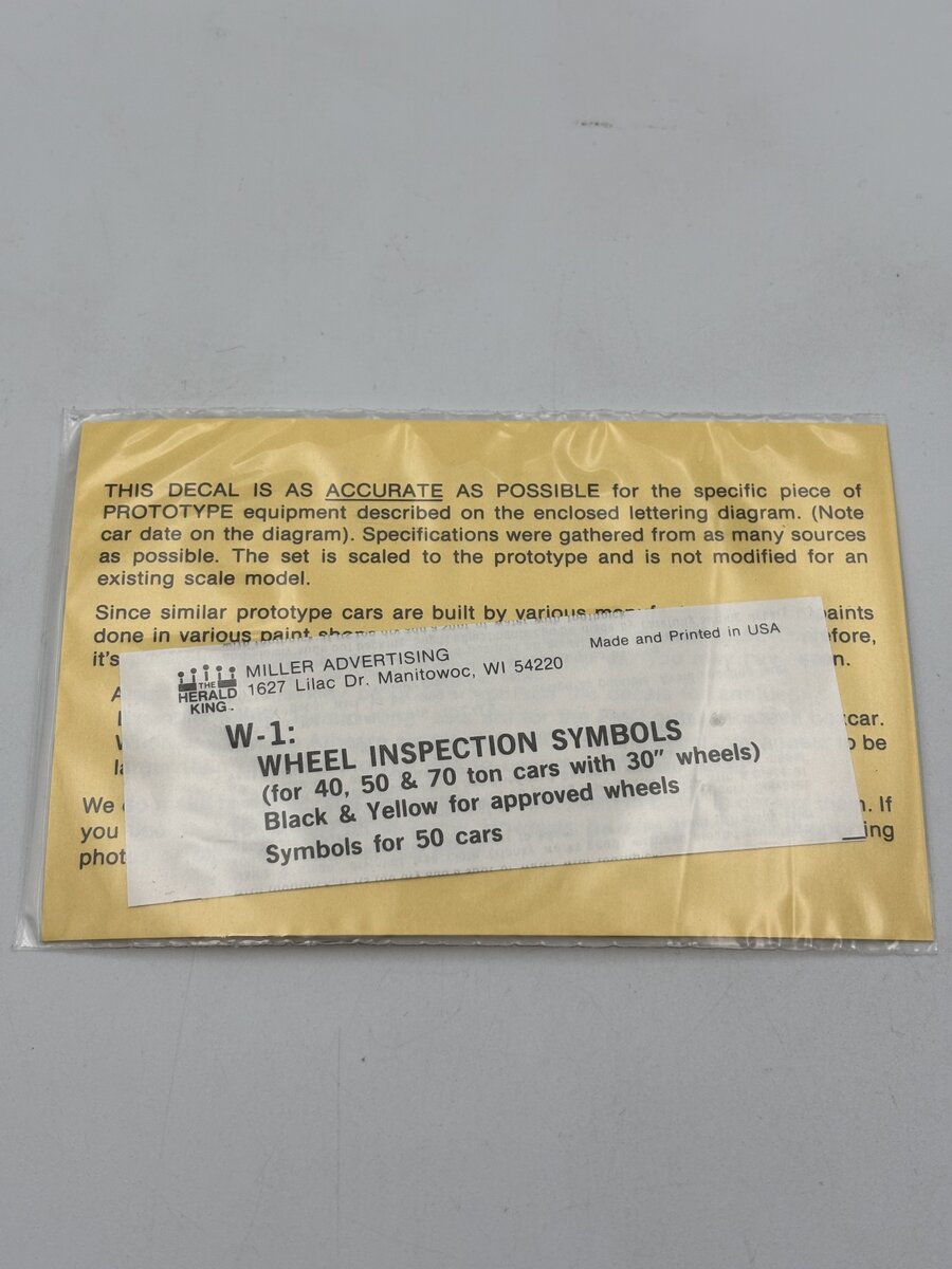 The Herald King W-1 HO Wheel Inspection Symbols For 40,50 & 70 Ton Cars Decal