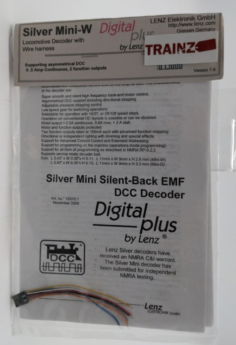 Lenz Elektronik GmbH 10310.1 Silver Mini-W Locomotive Decoder W/Wire Harness