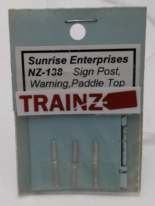 Sunrise NZ-138 N Scale Sign Post / Warning  /Paddle Top White Metal (Pack of 3)