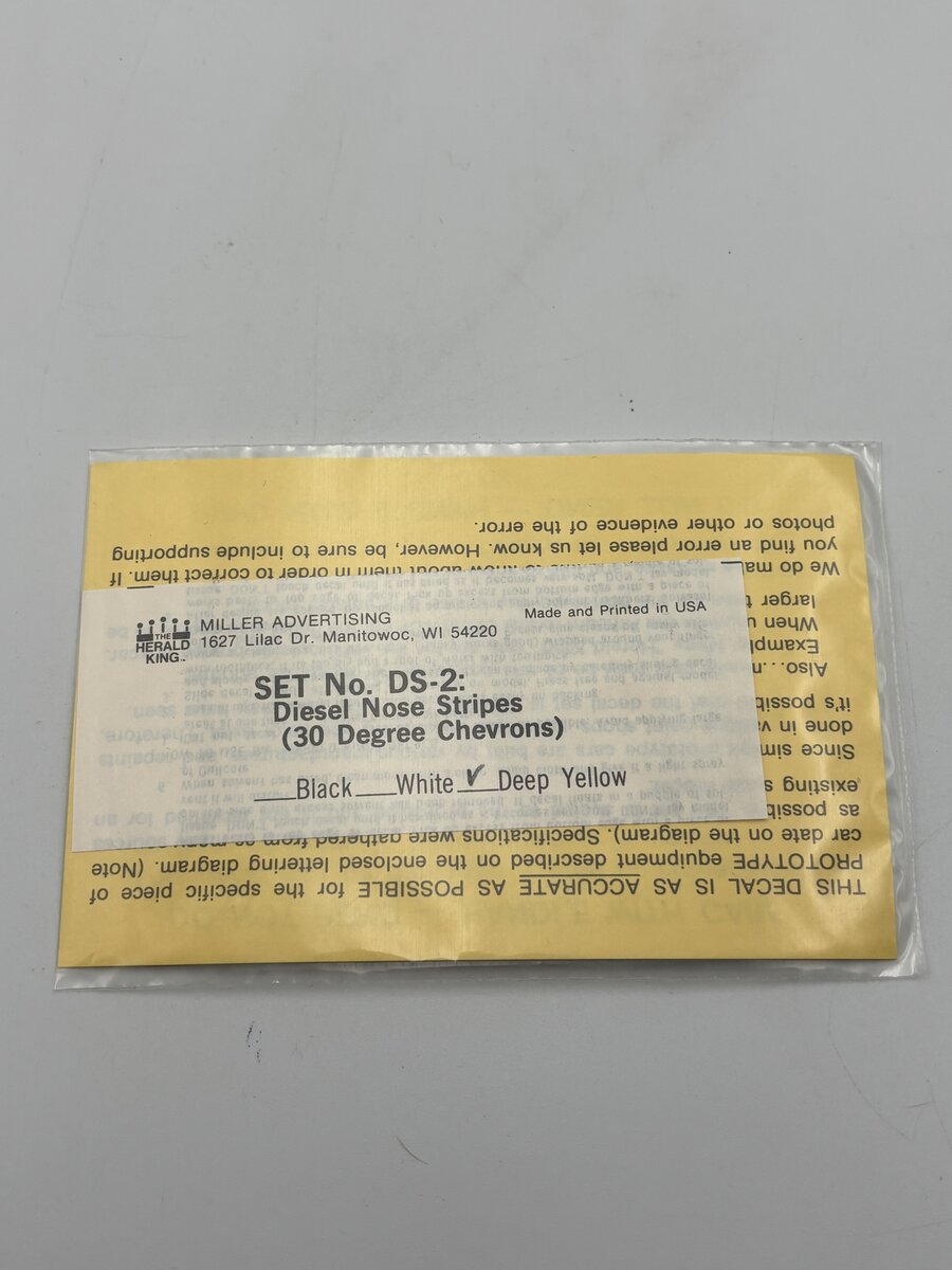 The Herald King DS-2 HO Diesel Nose Stripes Deep Yellow Colored Decal