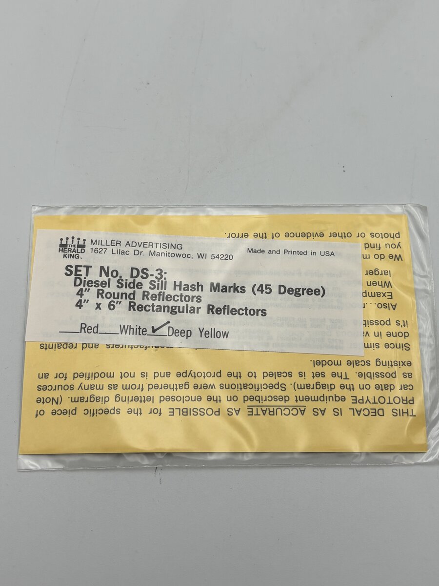 The Herald King DS-3 HO Diesel Side Sill Hash Marks Deep Yellow Reflector Decal