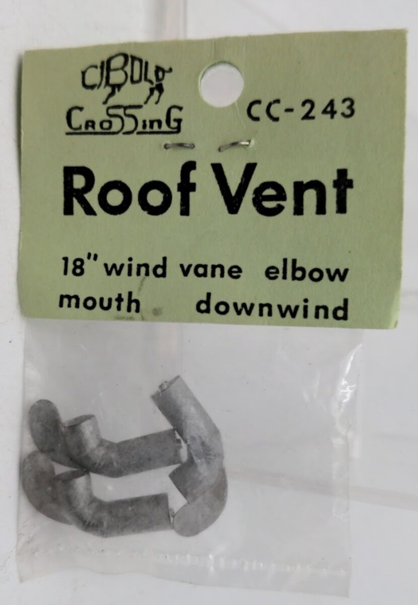 Cibolo Crossing CC-243 HO Scale 18" Wind Vane Elbow Mouth Roof Vent Downwind