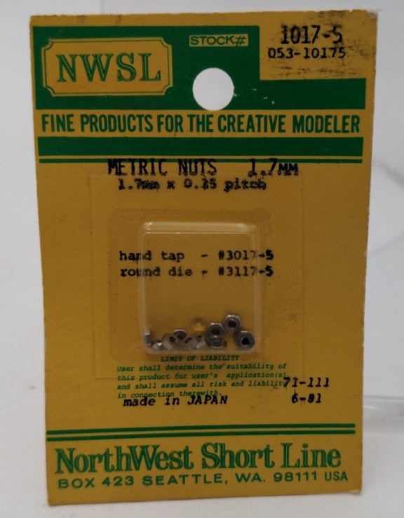 NWSL 1017-5 Metric Nuts 1.7 mm x 0.35 Pitch