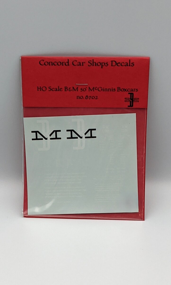 Concord Car Shops 8702 HO Scale B&M 50' McGinnis Boxcars Decal