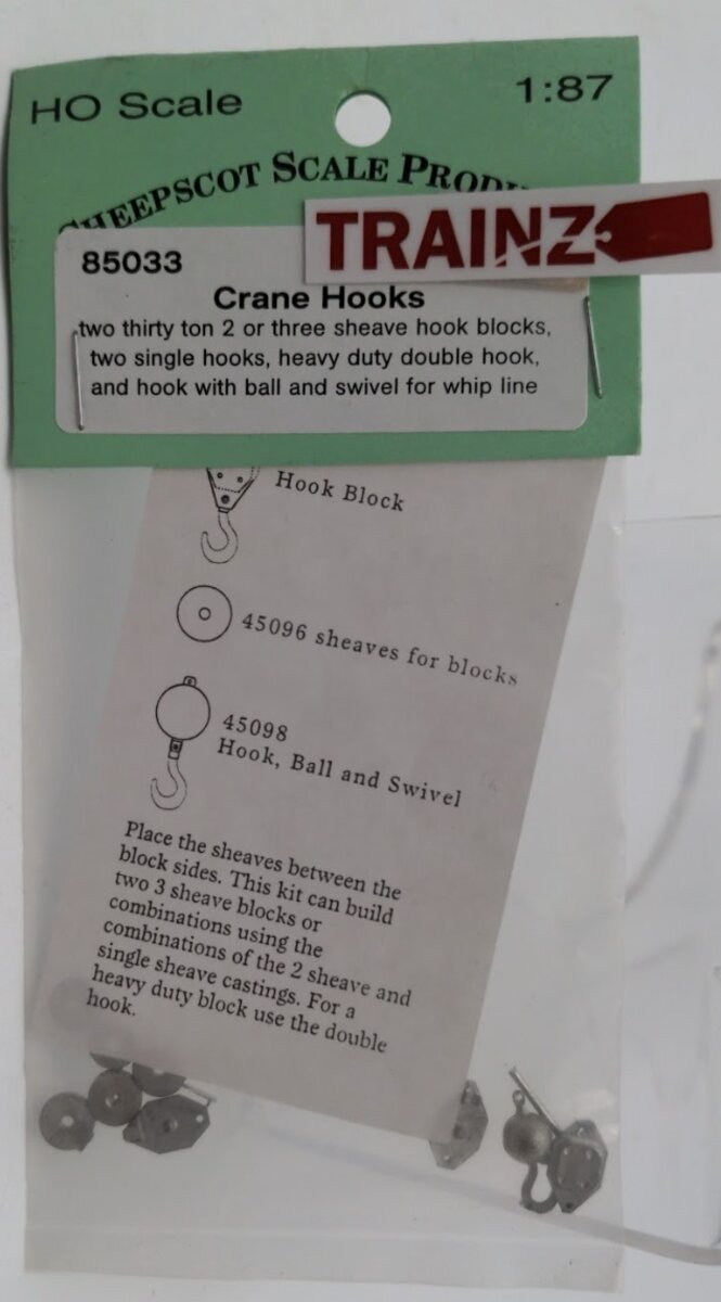 Sheepscot Scale Products 85033 HO Scale Crane Hooks White Metal Kit (Pack of 2)