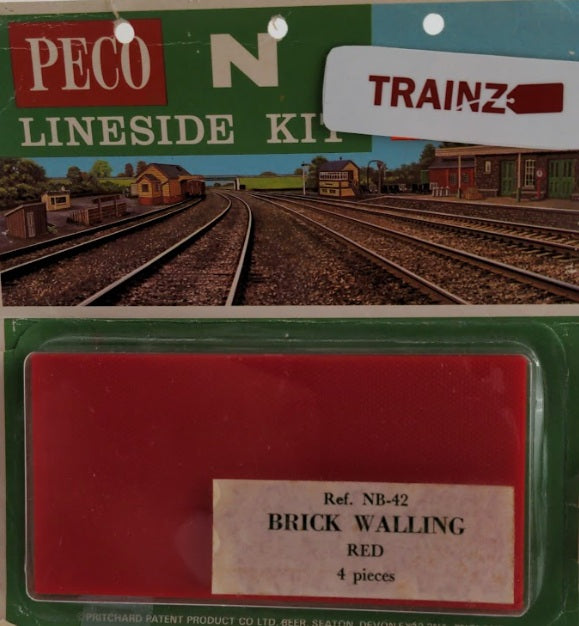 Peco NB-42 N Scale Lineside Red Brick Walling (Set of 4)