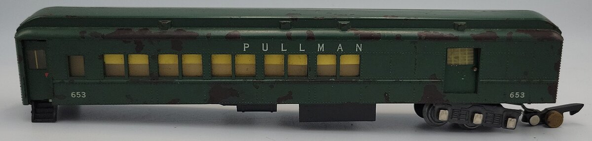 American Flyer 653 S Green Heavyweight Pullman Car w/ Missing Coupler Truck