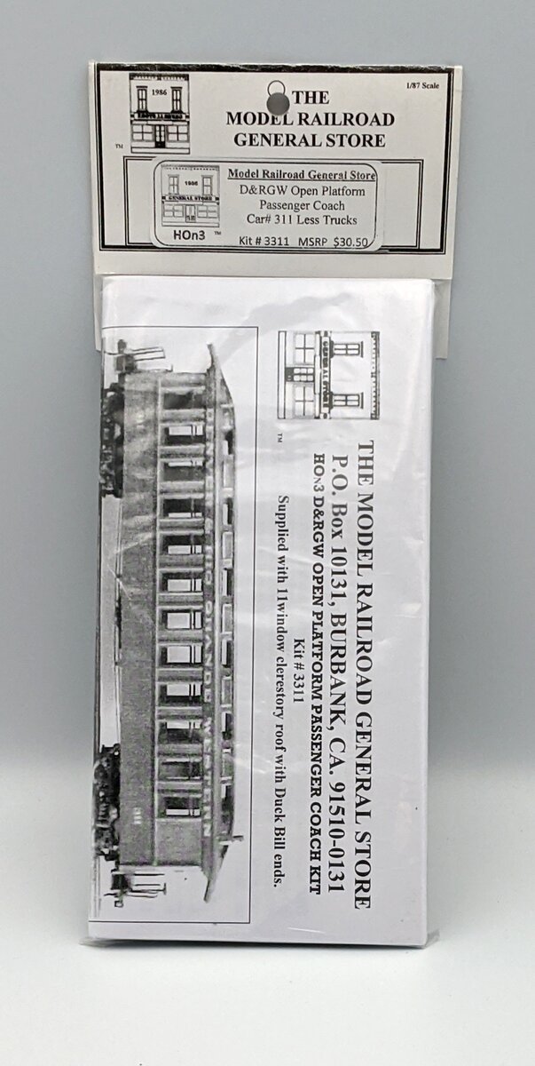 The Model Railroad General Store 3311 HOn3 D&RGW Open Platform Passenger Coach