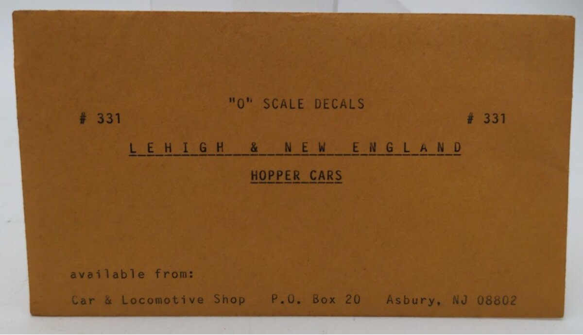 Acme 331 O Scale By Car & Locomotive Shop Lehigh & New England Hopper Cars Decal