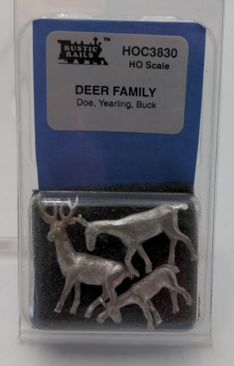 Rustic Rails HOC3830 HO Scale Deer Family (Doe/Yearling & Buck) Unpainted Metal