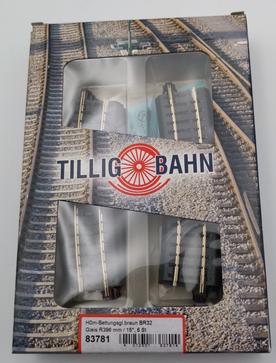 Tillig 83781 TT (1:120 Scale) 15-Degree R-396mm Radius Curve Track (Pack of 6)