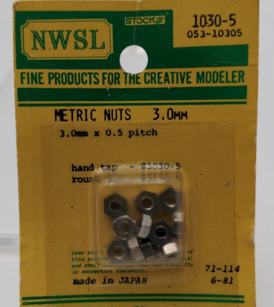 NWSL 1030-5 Metric Nuts 3.0 mm / 3.0 mm x 0.5 Pitch