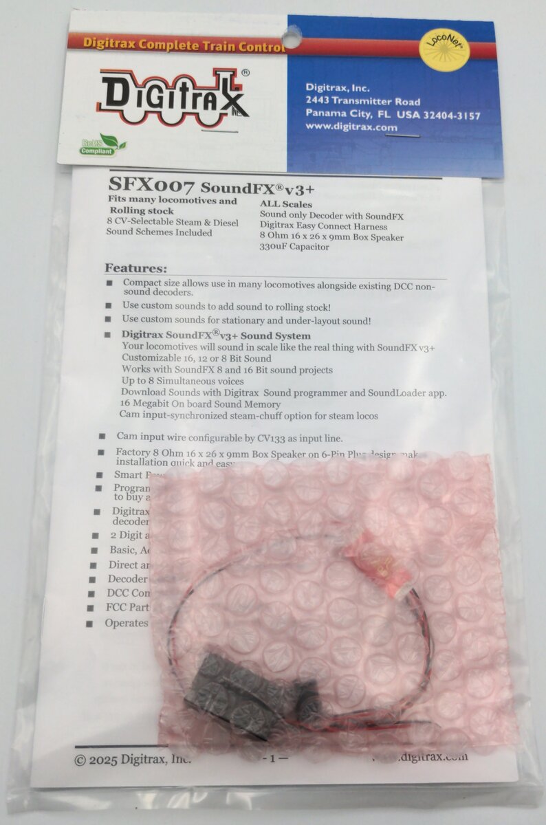 Digitrax SFX007 Sound FX V3 8 CV- Selectable Steam & Diesel Sound Schemes