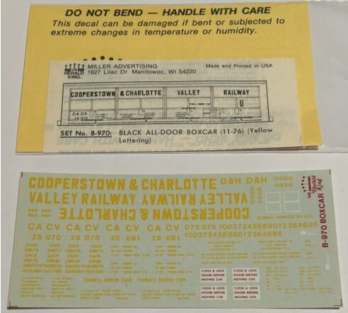 Herald King B-970 Cooperstown & Charlotte Valley Railway Decal