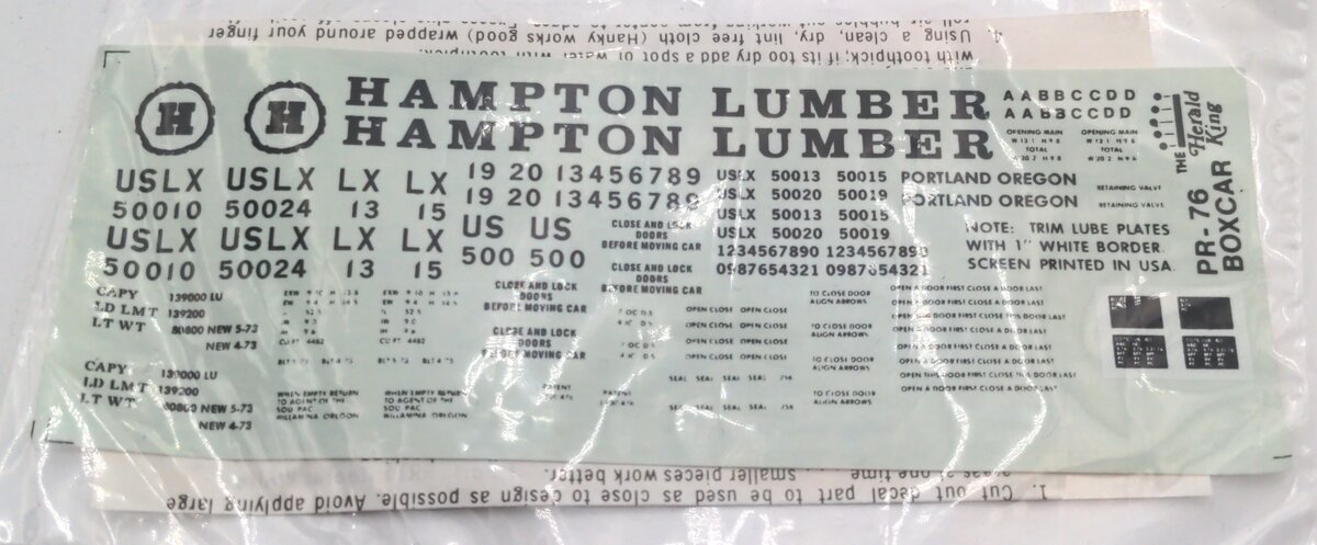 Herald King PR-76 Hampton Lumber Decal