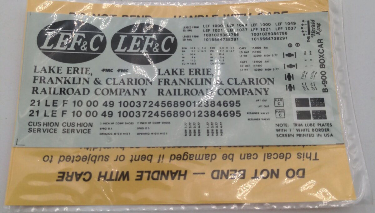 Herald King B-900 LEF & C Railroad Company Decal