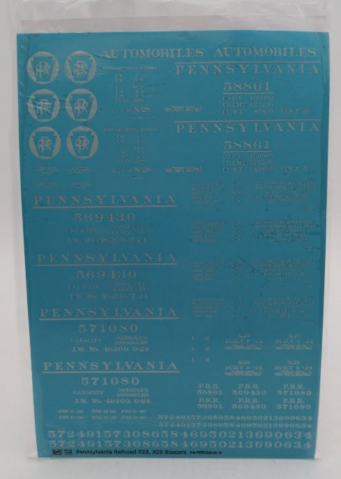 K4 PRRX28-48 O Scale Pennsylvania Railroad PRR X28 & X29 Boxcar Decal Set