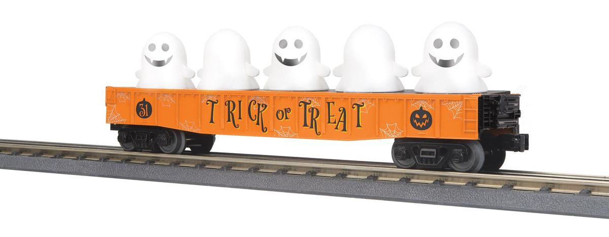 MTH 30-72267 O RailKing Halloween Gondola Car w/Flickering Lighted Ghosts