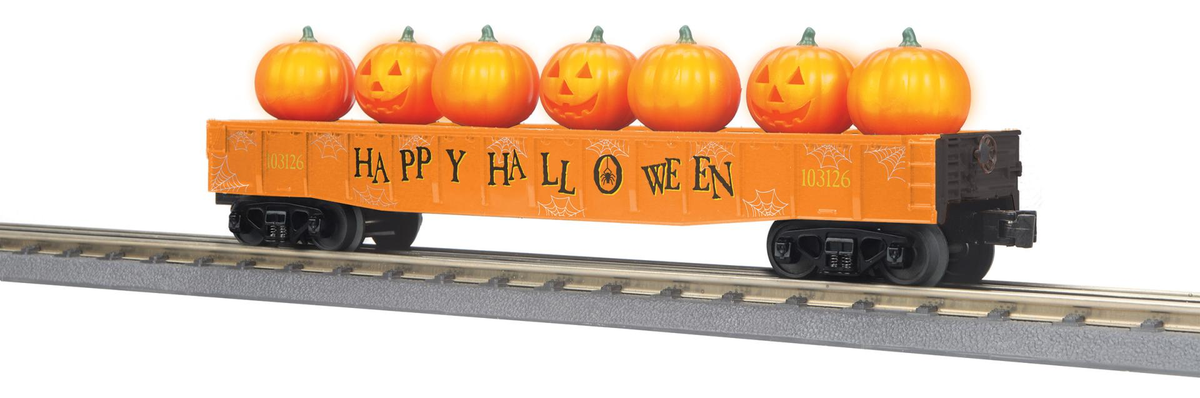 MTH 30-72269 O RailKing Halloween Gondola w/Flickering Lighted Jack-O-Lanterns
