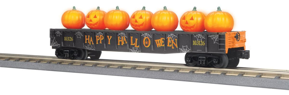 MTH 30-72270 O RailKing Halloween Gondola w/Flickering Lighted Jack-O-Lanterns