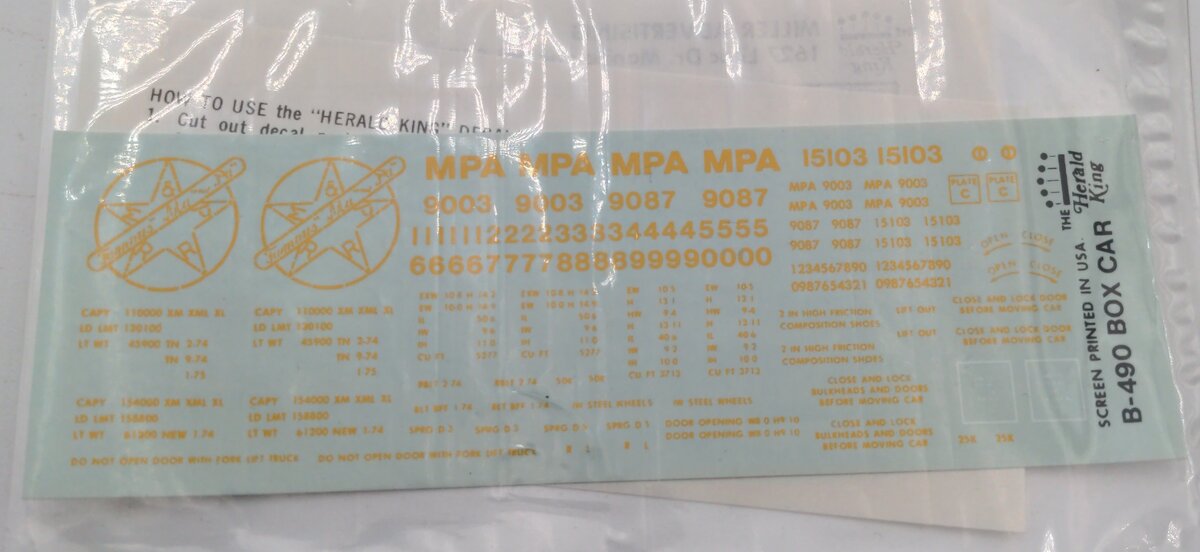 Herald King B-490 MPA Decal Yellow lettering