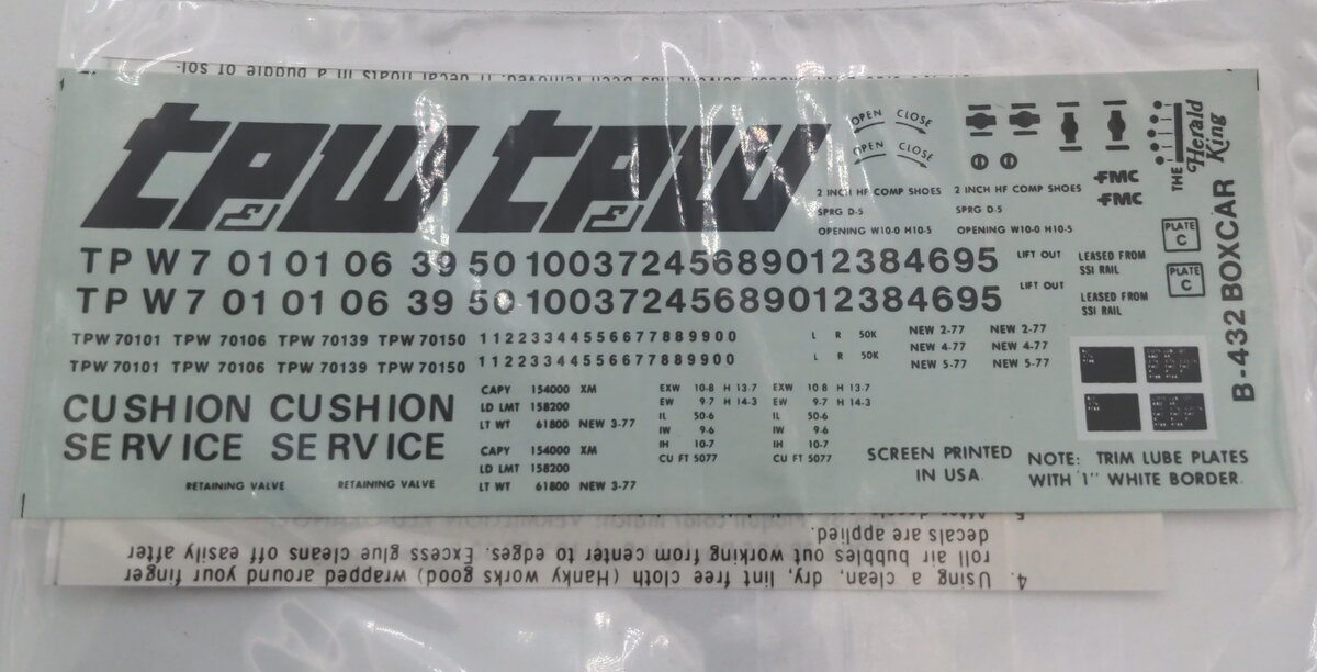 Herald King B-432 TPW Decal Black Lettering