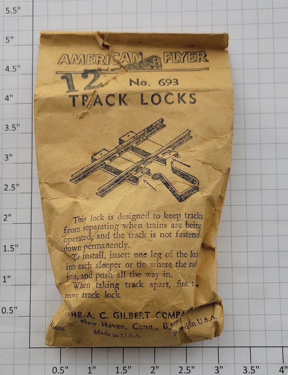 American Flyer 693E S Gauge 1/4" Wide Track Lock Clips (Envelope of 12)