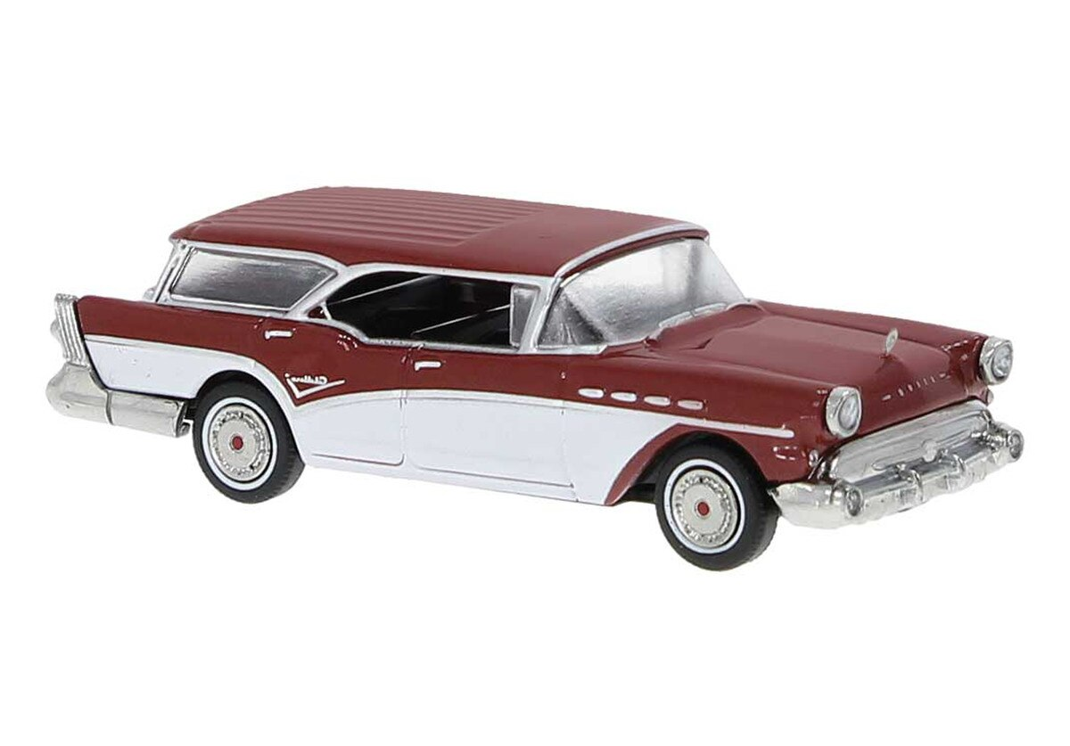Brekina Automodelle 18181 HO Metallic Red, White 1957 Buick Century Caballero