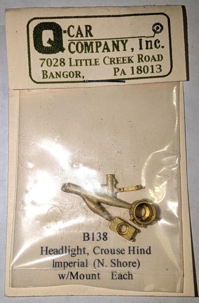 Q-Car Company B138 O Scale Crouse Hind Imperial (N. Shore) Headlight w/Mount