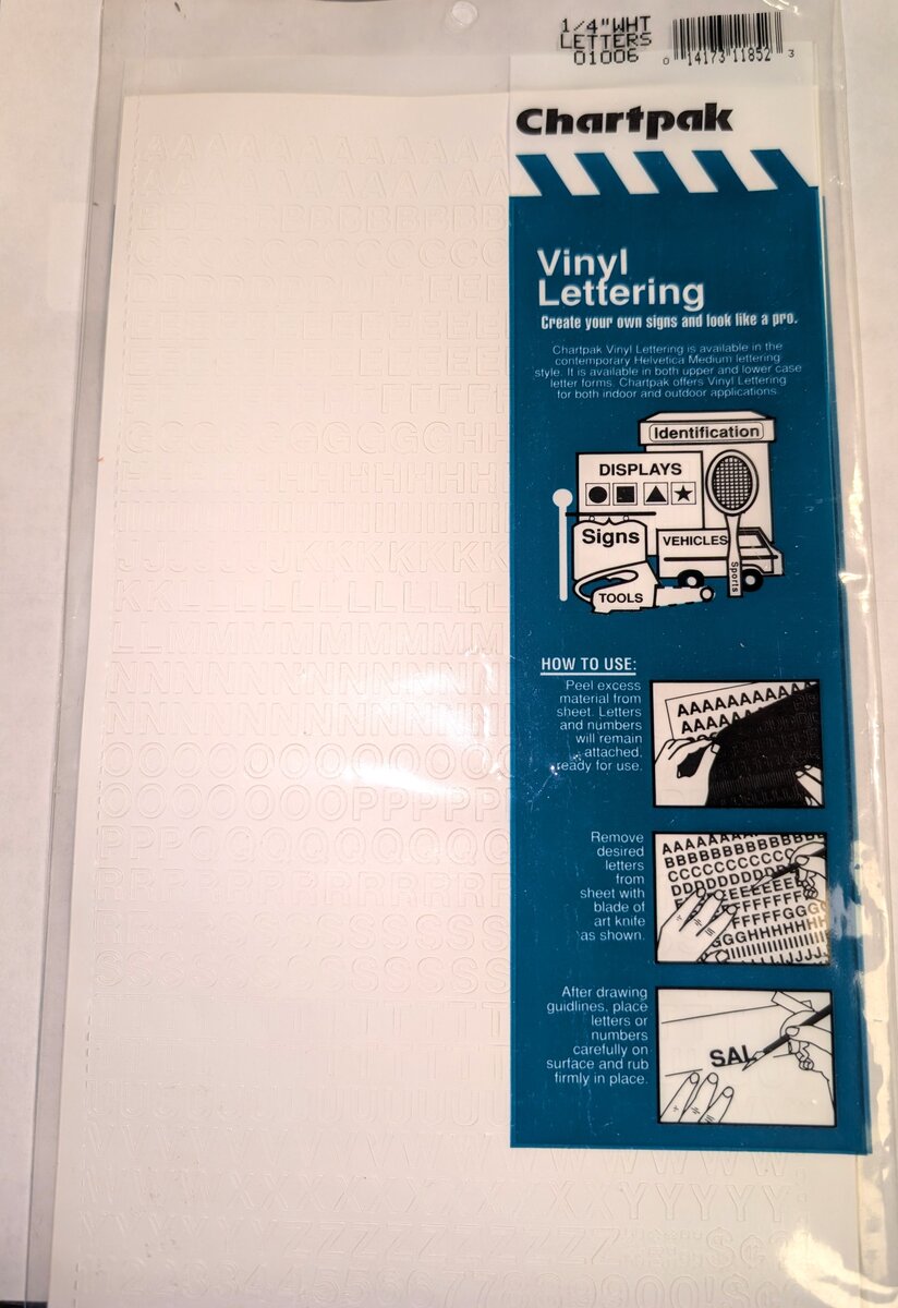 Chartpak 01006 1/4" White Vinyl Letter Assortment Decal Set