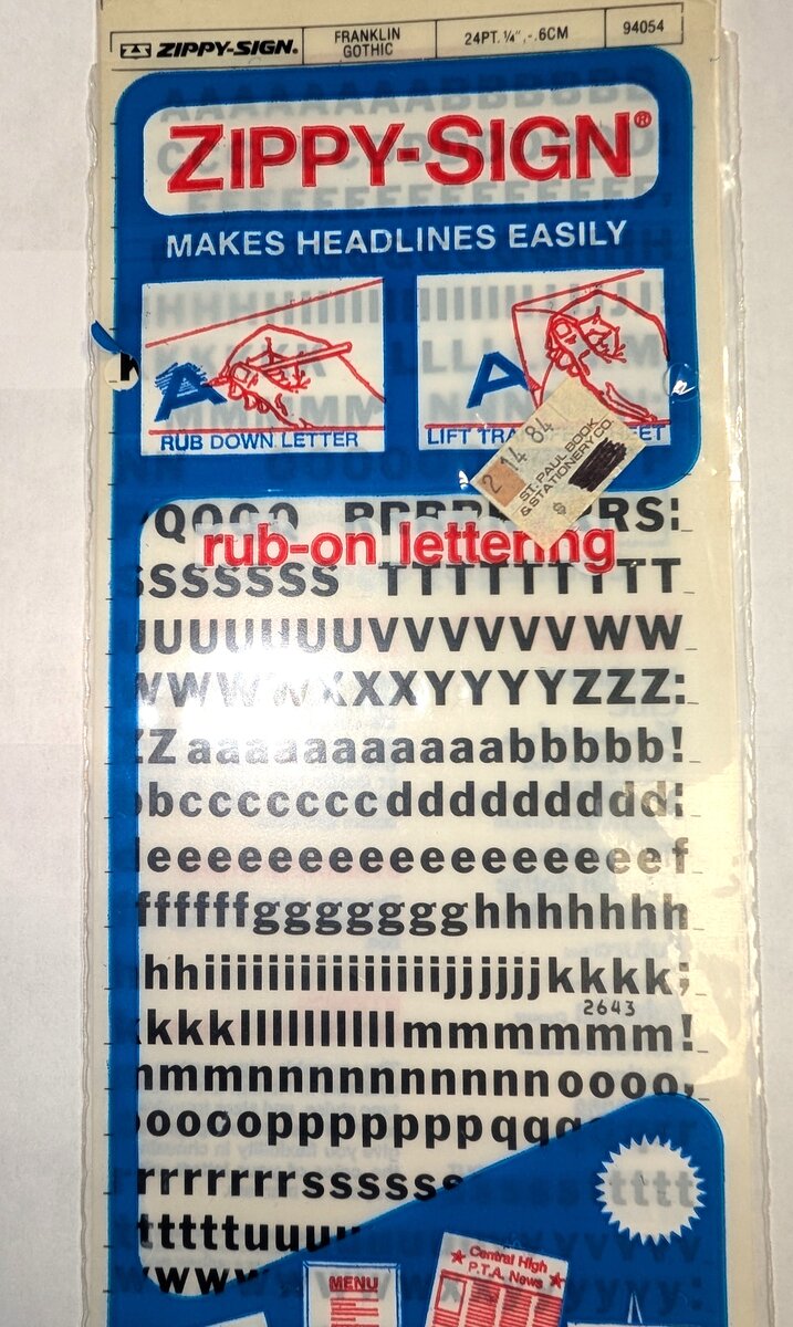 Zippy-Sign 94054 1/4" 24 Point Franklin Gothic Rub-On Black Lettering