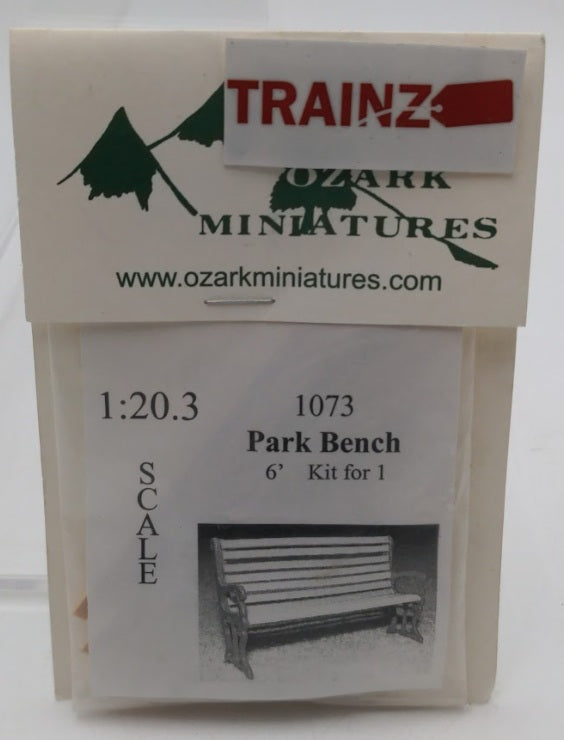 Ozark Miniatures 1073 1:20 Scale 6' Park Bench Wood & White Metal Kit One Piece