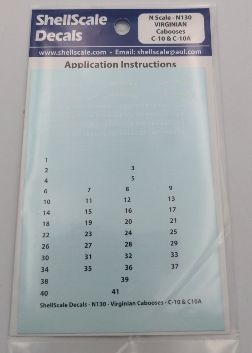 Shell Scale Decals N130 N Scale Virginian Cabooses C-10 & C10A Decals