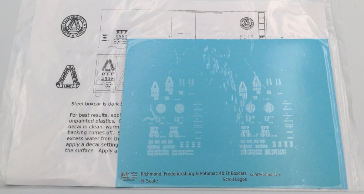 K4 K4-RFP40S-160-01 N Richmond, Fredericksburg & Potomac 40' Box Car Decals