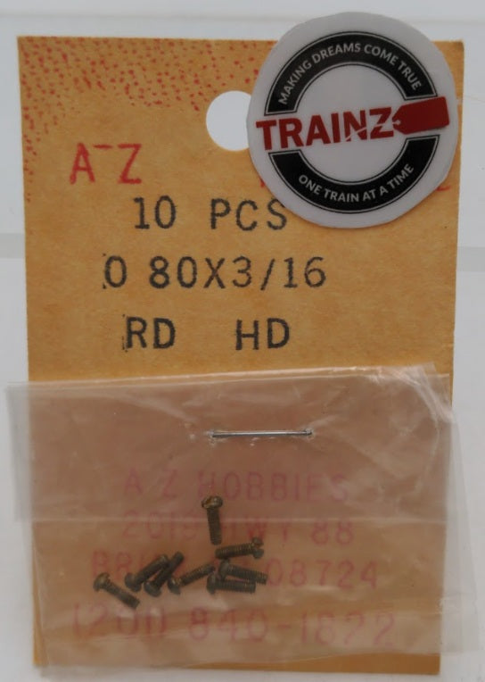 Acme 159 O Scale By AZ Hobbies 80 x 3/16 RD / HD Screws (Pack of 10)