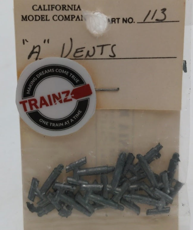California Model Co 113 HO Scale "A" Vents Unpainted Plastic Parts