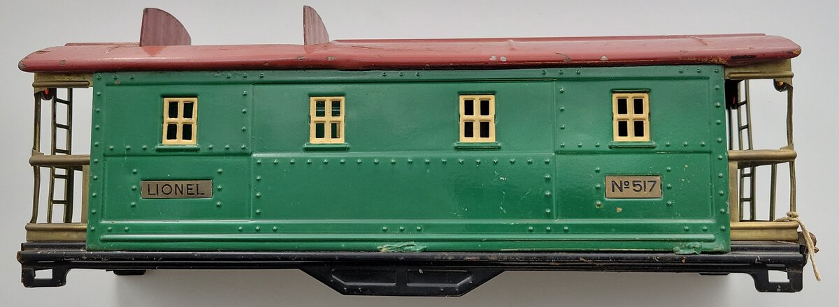 Lionel 517-1 Standard Repainted Green Caboose Frame & Shell with Brass Railing