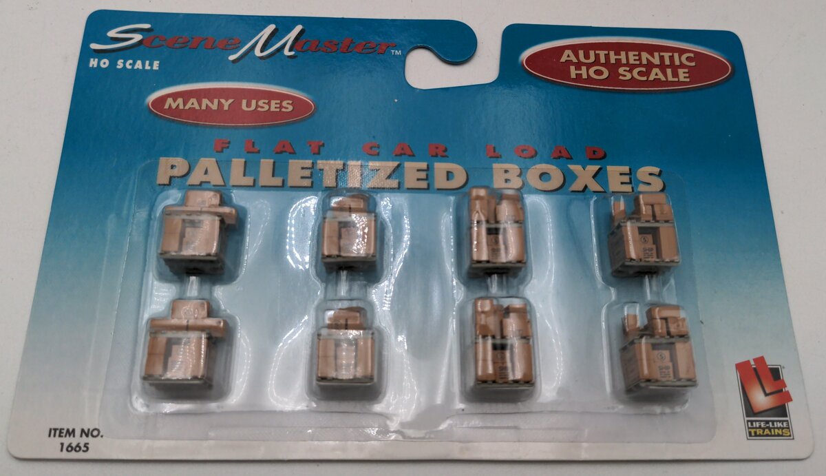 Life Like 1665 HO SceneMaster Flat Car Load Palletized Boxes (Pack of 8)