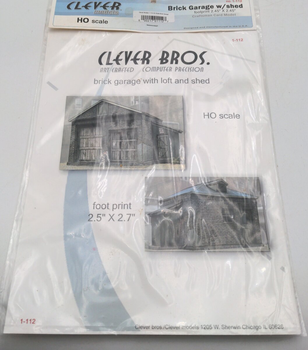 Clever Models 1-112 HO Scale Brick Garage with Loft and Shed