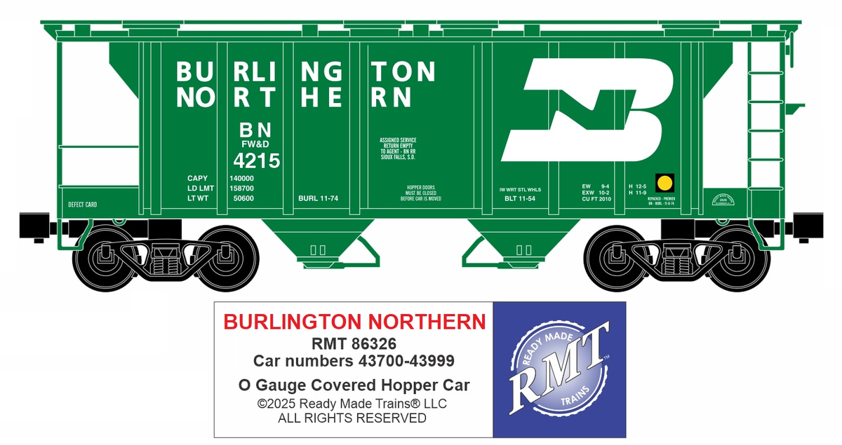 RMT 86328 O Burlington Northern 2 Bay Covered Hopper