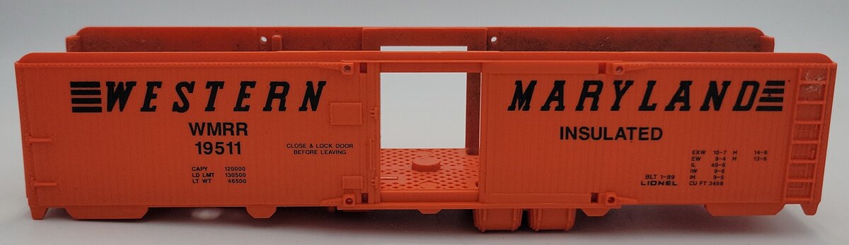 Lionel 6672-4 O Gauge Orange & Black Western Maryland Reefer Car Shell w/o Doors