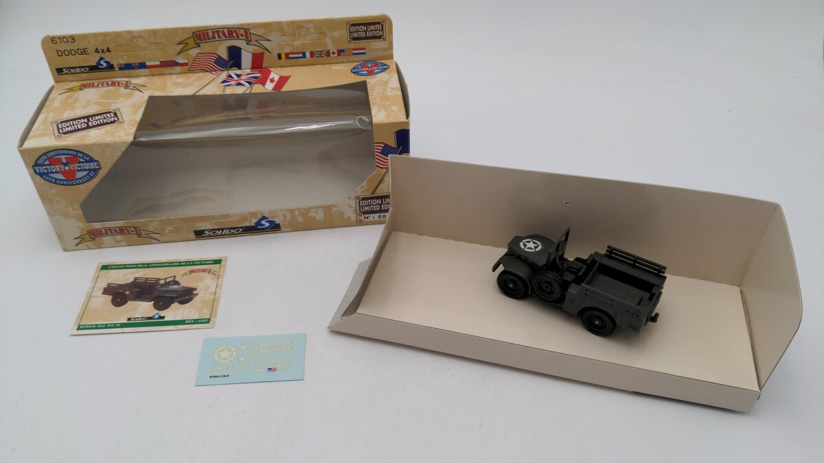 Solido 6103 1:50 Scale Military I Dodge 4 x 4 Truck W/Decal Set Limited Edition EX/Box