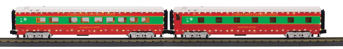 MTH 30-68307 O Christmas 60’ Streamlined Sleeper/Diner Passenger Set w/LED