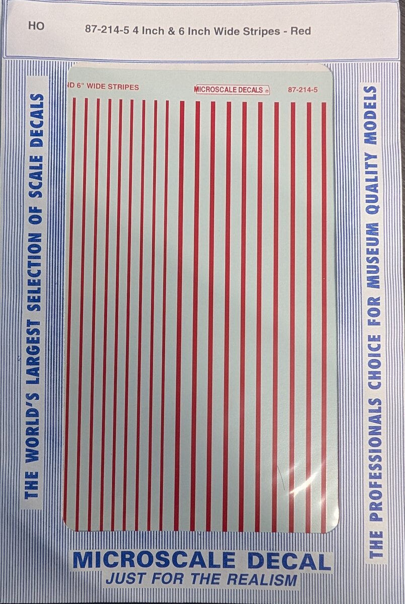Microscale 87-214-5 HO 4 Inch & 6 Inch Wide Red Stripes Decal Set